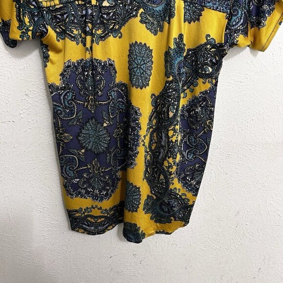 Nieves Lavi Vintage New York Yellow Blue 100% Silk Paisley Top Blouse Size M - Picture 3 of 11